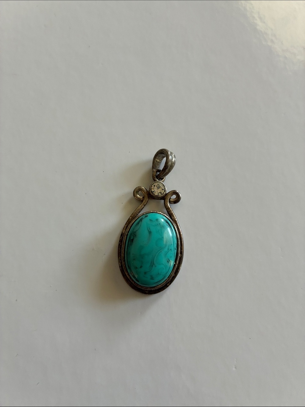 Vintage Best Signed Oval Turquoise-Color Stone Pendant Necklace 2 Inch